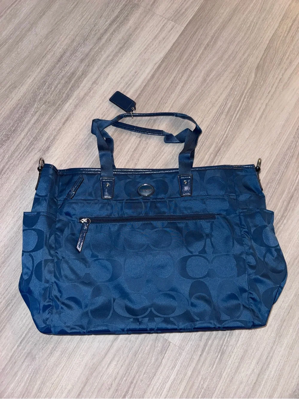 Coach Navy Signature Jacquard Baby Bag